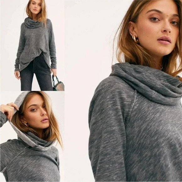 Free People Beach Cawl Cocoon Neck Pull Over Top Grey XS/S - Picture 2 of 8